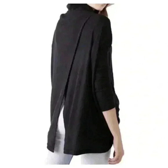 Free People NWT Juicy Long Sleeve Cowl Neck Split Back Thermal Black  New - Picture 2 of 9